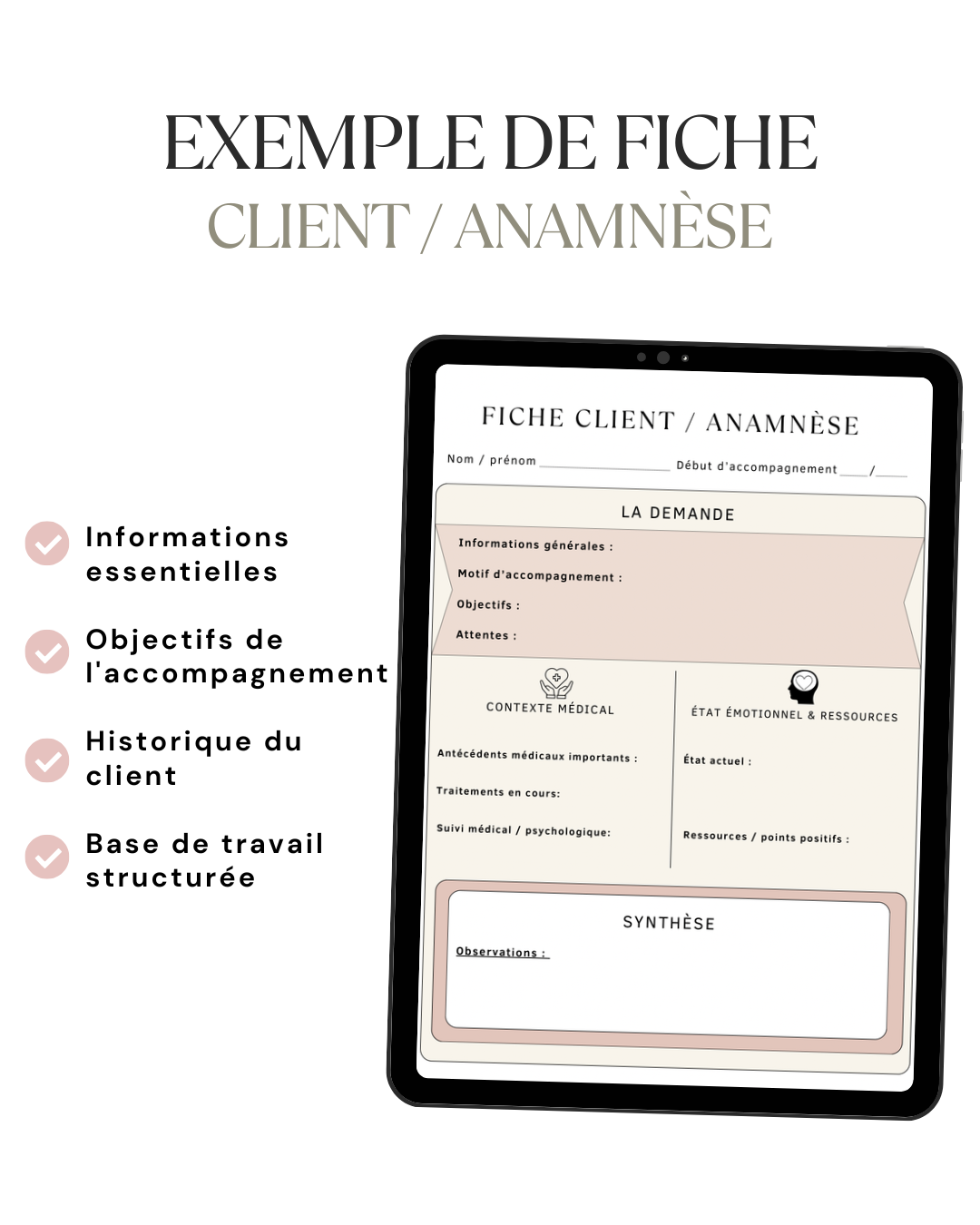 Exemple de fiche d'anamnèse permettant aux sophrologues de recueillir les informations essentielles lors du premier rendez-vous.