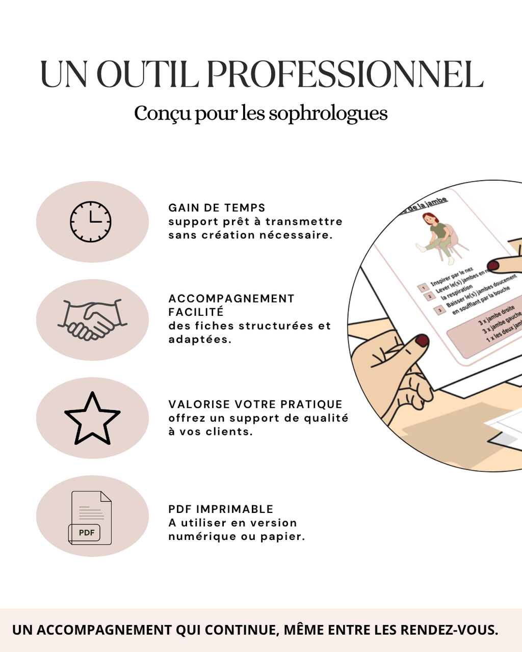 Livret d'exercices de sophrologie conçu pour faire gagner du temps aux sophrologues, faciliter les accompagnements et valoriser leur pratique.