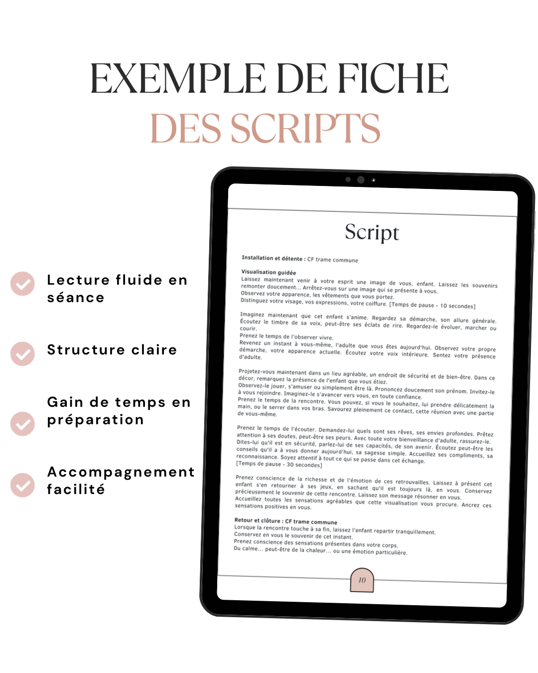 Exemple de script de visualisation guidée présenté dans un format clair pour faciliter la lecture en séance et limiter le temps de préparation.
