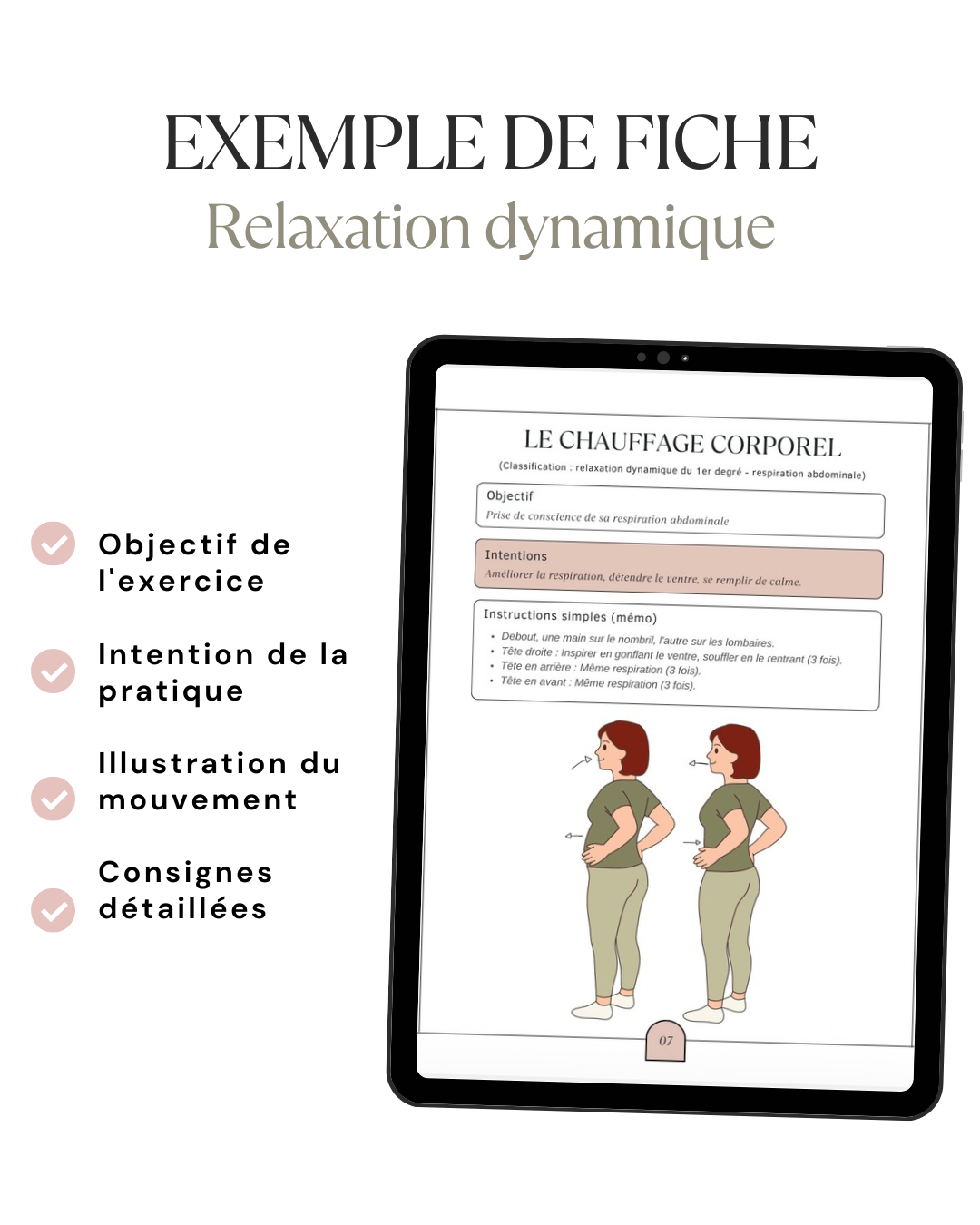 Exempled 'une fiche illustrée pour guider les exercices de sophrologie en séance.
