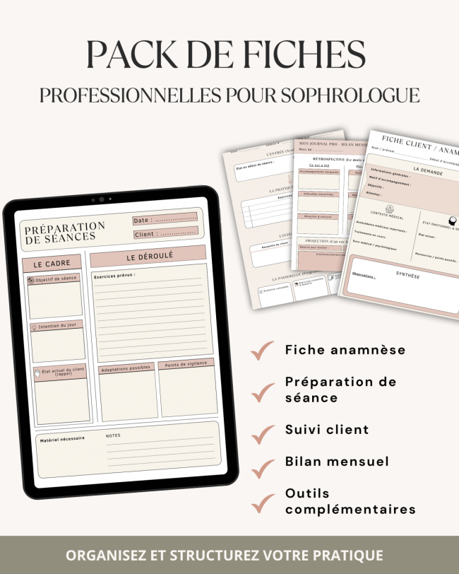 Pack de fiches professionnelles pour sophrologues